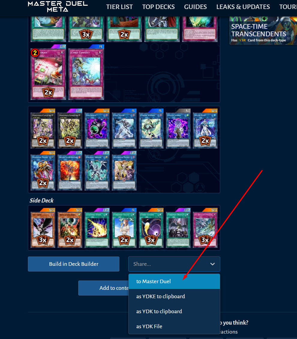 2) Find the Deck you want on MasterDuelMeta (or YGO Vietnam) that you want to copy into the game