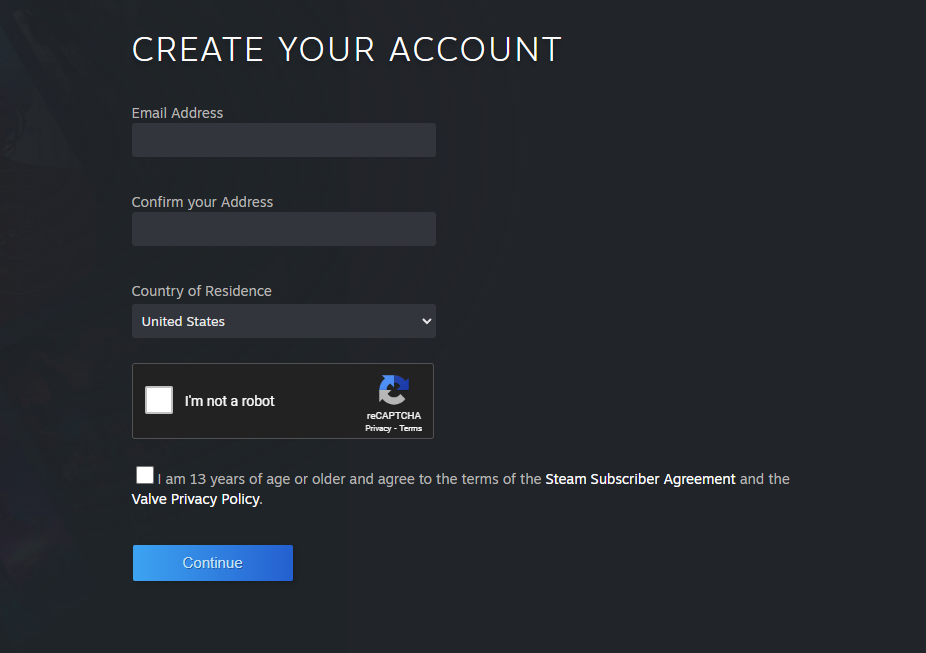 Step 5 - Sign up for a Steam account